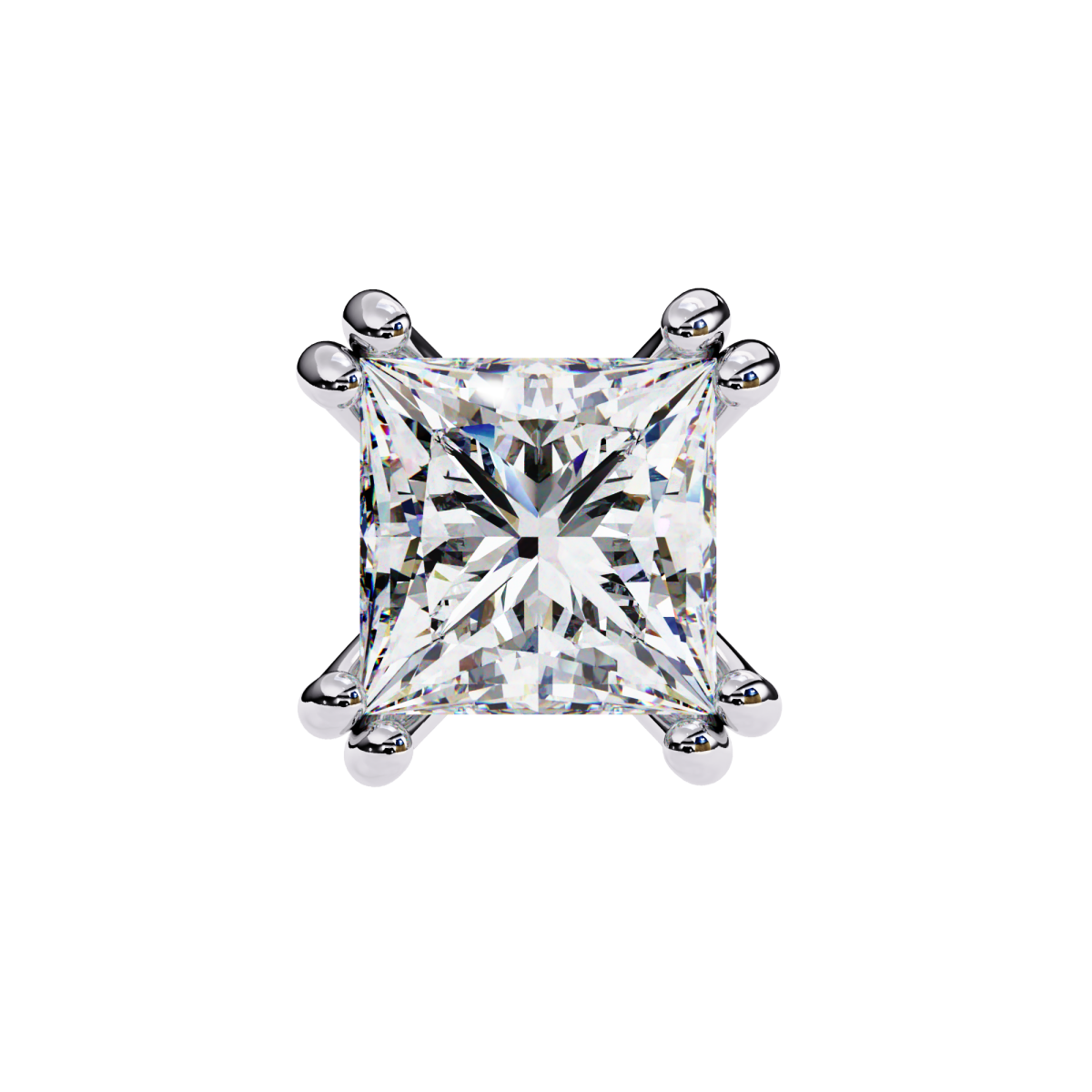 Reverra 14K Gold Princess Lab Grown Diamond 8 Prong Stud Earrings For Women, CTTW-3.04