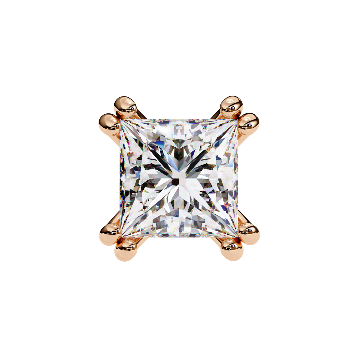 Reverra 14K Gold Princess Lab Grown Diamond 8 Prong Stud Earrings For Women, CTTW-3.04