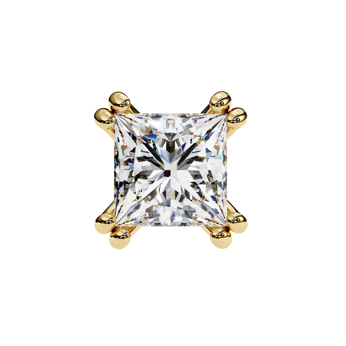 Reverra 14K Gold Princess Lab Grown Diamond 8 Prong Stud Earrings For Women, CTTW-3.04