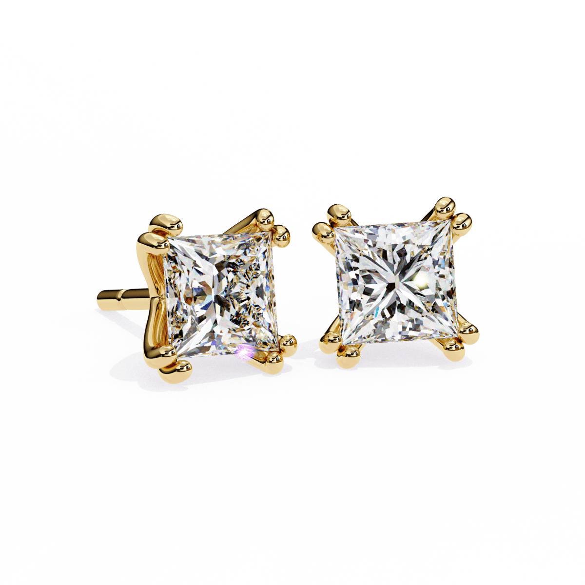 Reverra 14K Gold Princess Lab Grown Diamond 8 Prong Stud Earrings For Women, CTTW-3.04