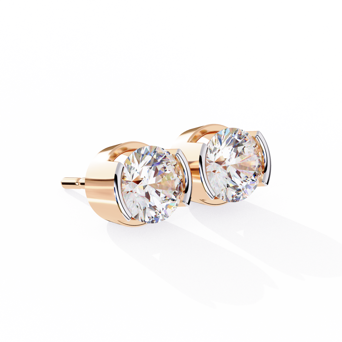 Reverra 14K Gold Round Bar-Set Lab Grown Diamond Stud Earrings For Women, CTTW-2.57