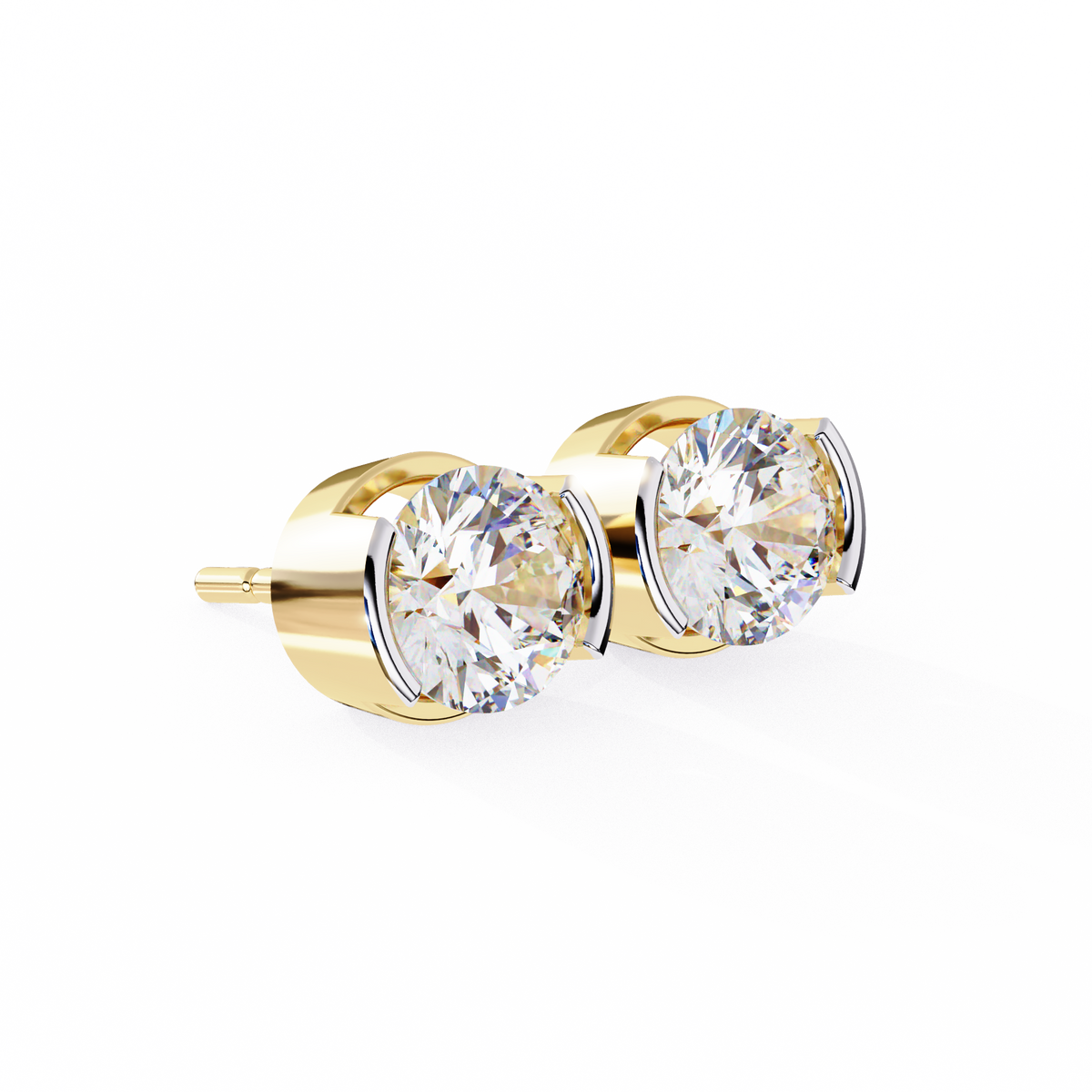 Reverra 14K Gold Round Bar-Set Lab Grown Diamond Stud Earrings For Women, CTTW-2.57