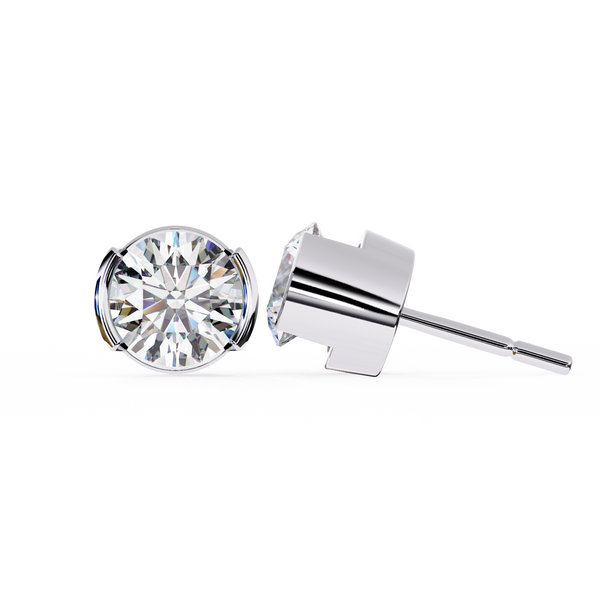 Reverra 14K Gold Round Bar-Set Lab Grown Diamond Stud Earrings For Women, CTTW-2.57