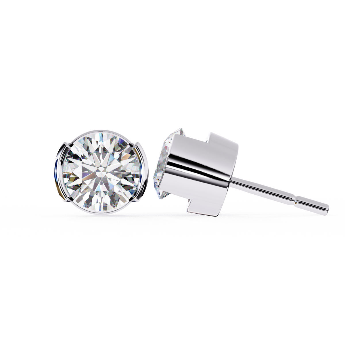 Reverra 14K Gold Round Bar-Set Lab Grown Diamond Stud Earrings For Women, CTTW-2.57