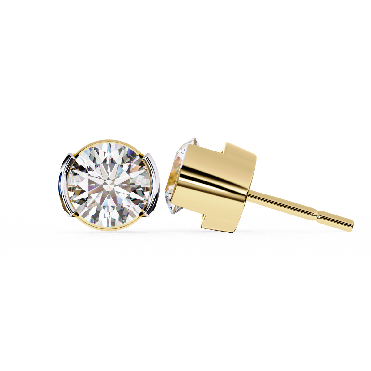 Reverra 14K Gold Round Bar-Set Lab Grown Diamond Stud Earrings For Women, CTTW-2.57