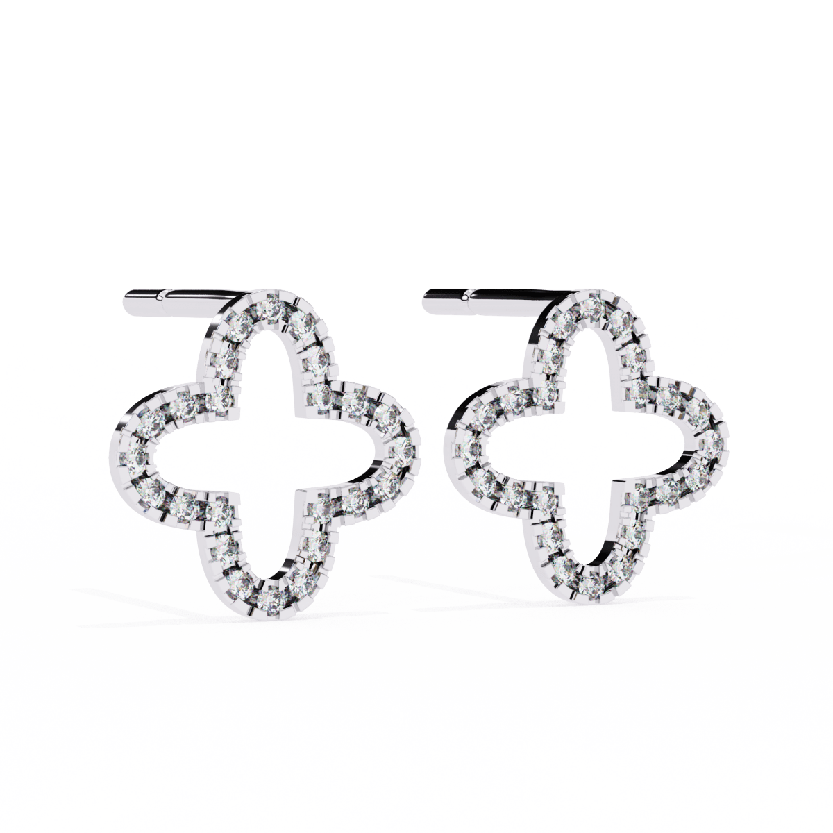 Reverra 14K Gold Round Lab Grown Diamond Clover Stud Earrings For Women, CTTW-0.24