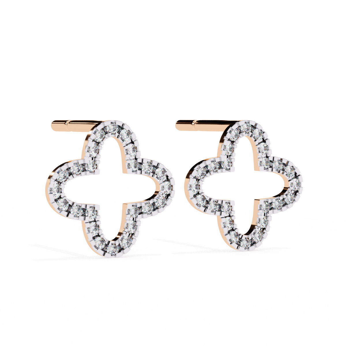 Reverra 14K Gold Round Lab Grown Diamond Clover Stud Earrings For Women, CTTW-0.24