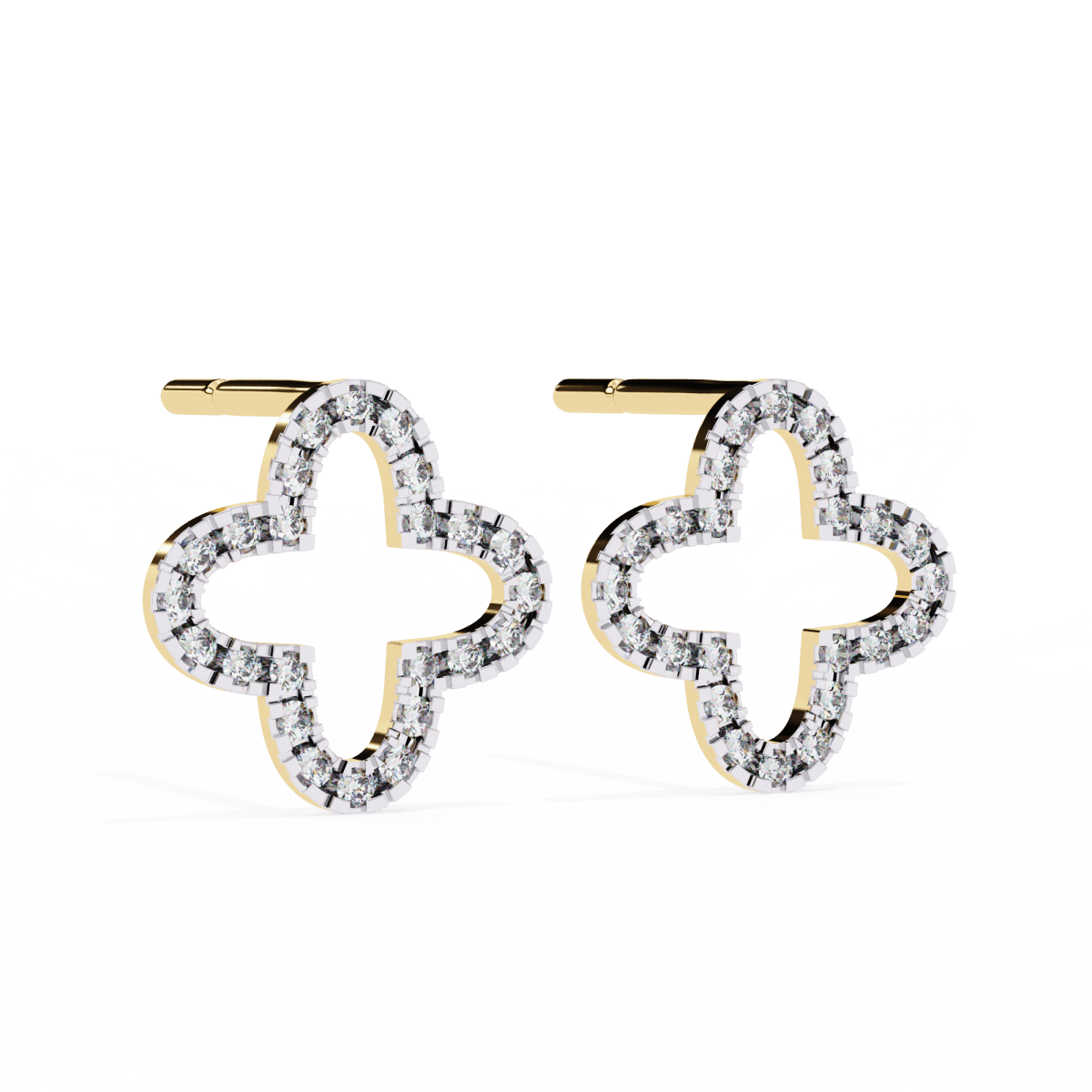 Reverra 14K Gold Round Lab Grown Diamond Clover Stud Earrings For Women, CTTW-0.24