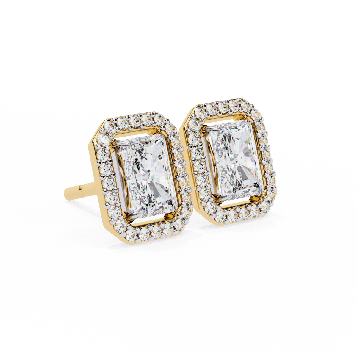 Reverra 14K Gold Radiant Halo Lab Grown Diamond Stud Earrings For Women, CTTW-0.95