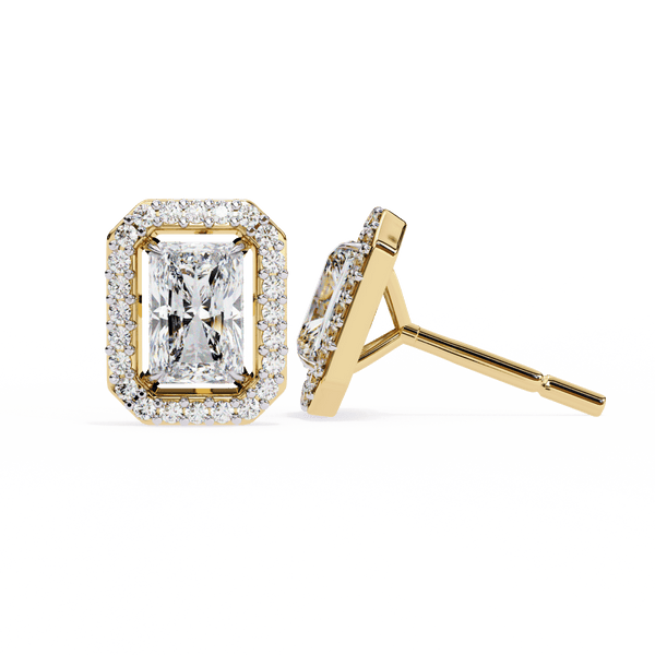 Reverra 14K Gold Radiant Halo Lab Grown Diamond Stud Earrings For Women, CTTW-0.95