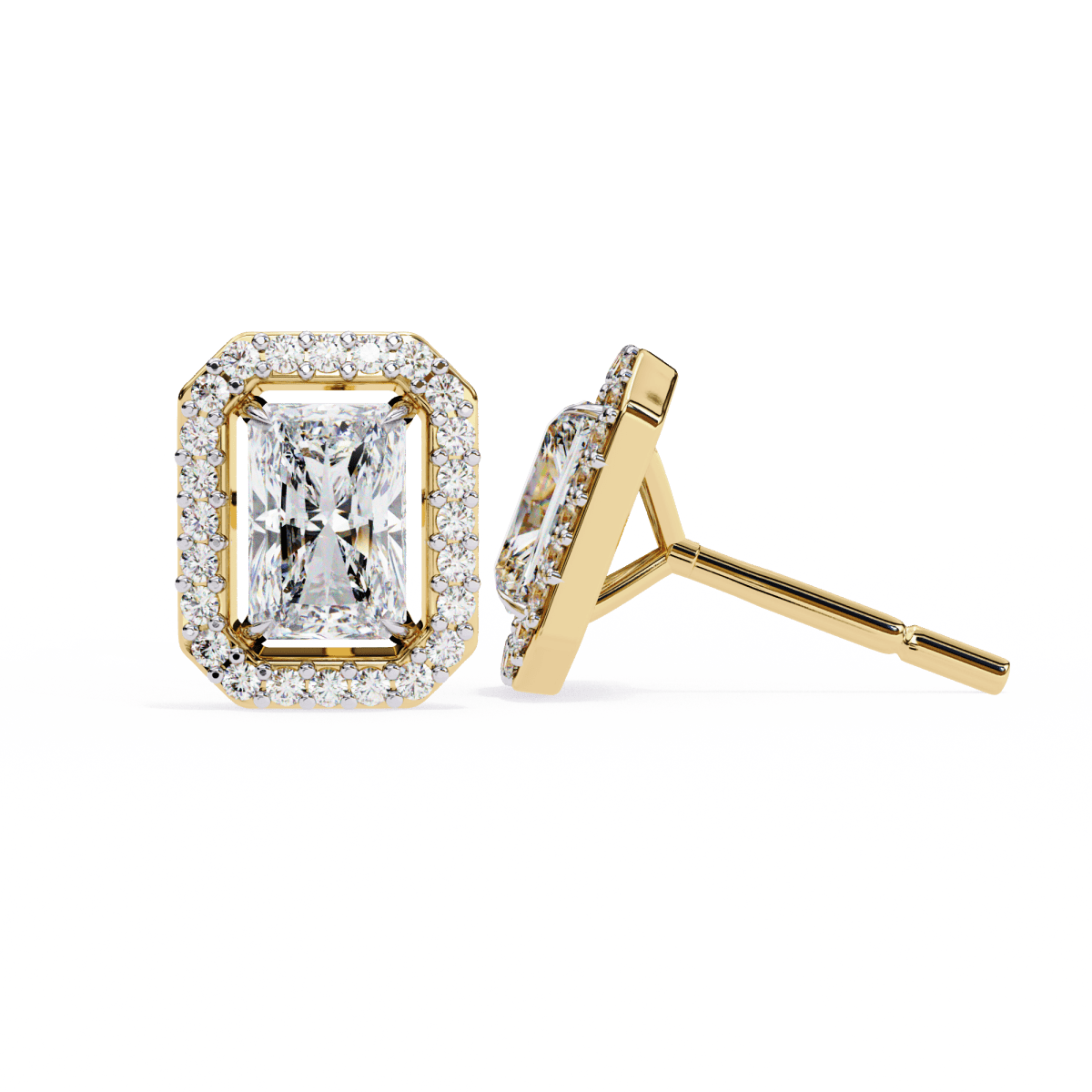 Reverra 14K Gold Radiant Halo Lab Grown Diamond Stud Earrings For Women, CTTW-0.95