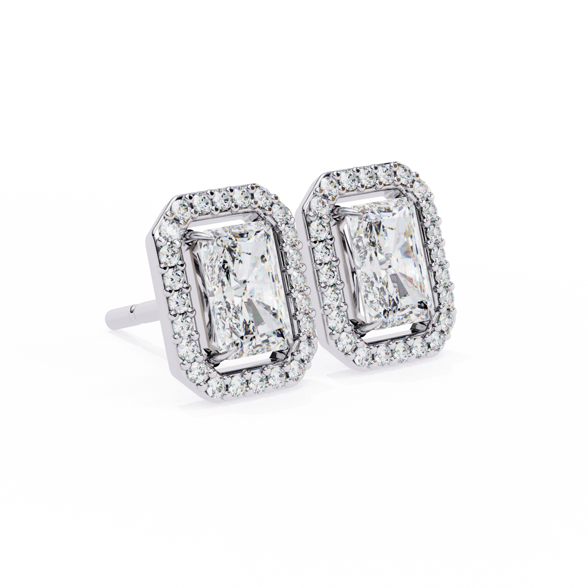 Reverra 14K Gold Radiant Halo Lab Grown Diamond Stud Earrings For Women, CTTW-0.95
