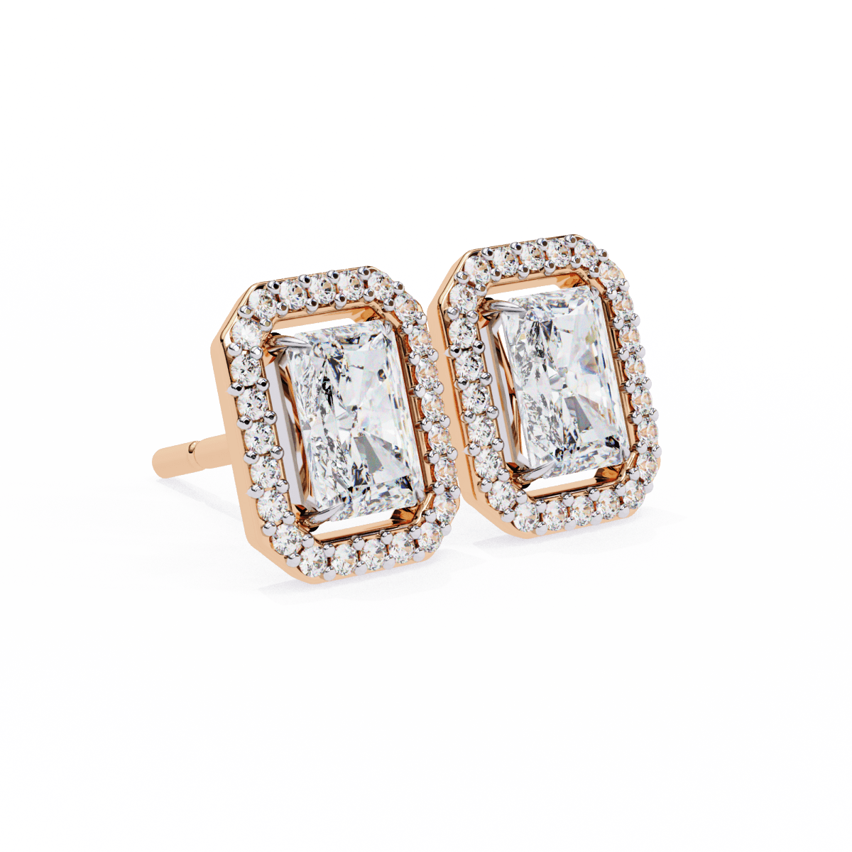 Reverra 14K Gold Radiant Halo Lab Grown Diamond Stud Earrings For Women, CTTW-0.95