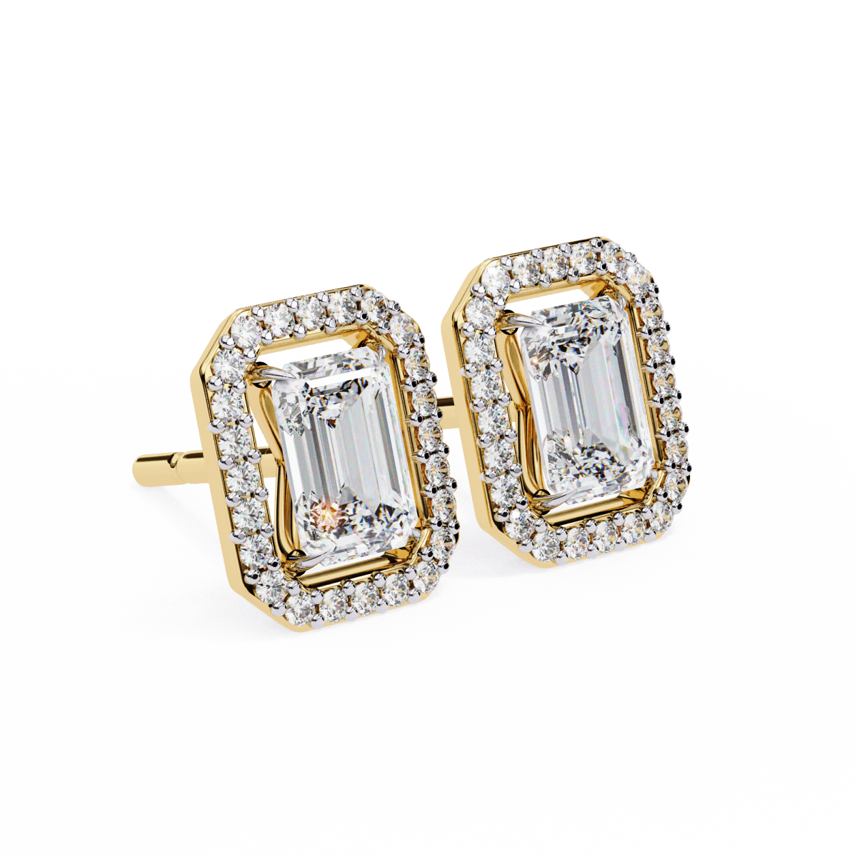 Reverra 14K Gold Emerald Halo Lab Grown Diamond Stud Earrings For Women, CTTW-0.86