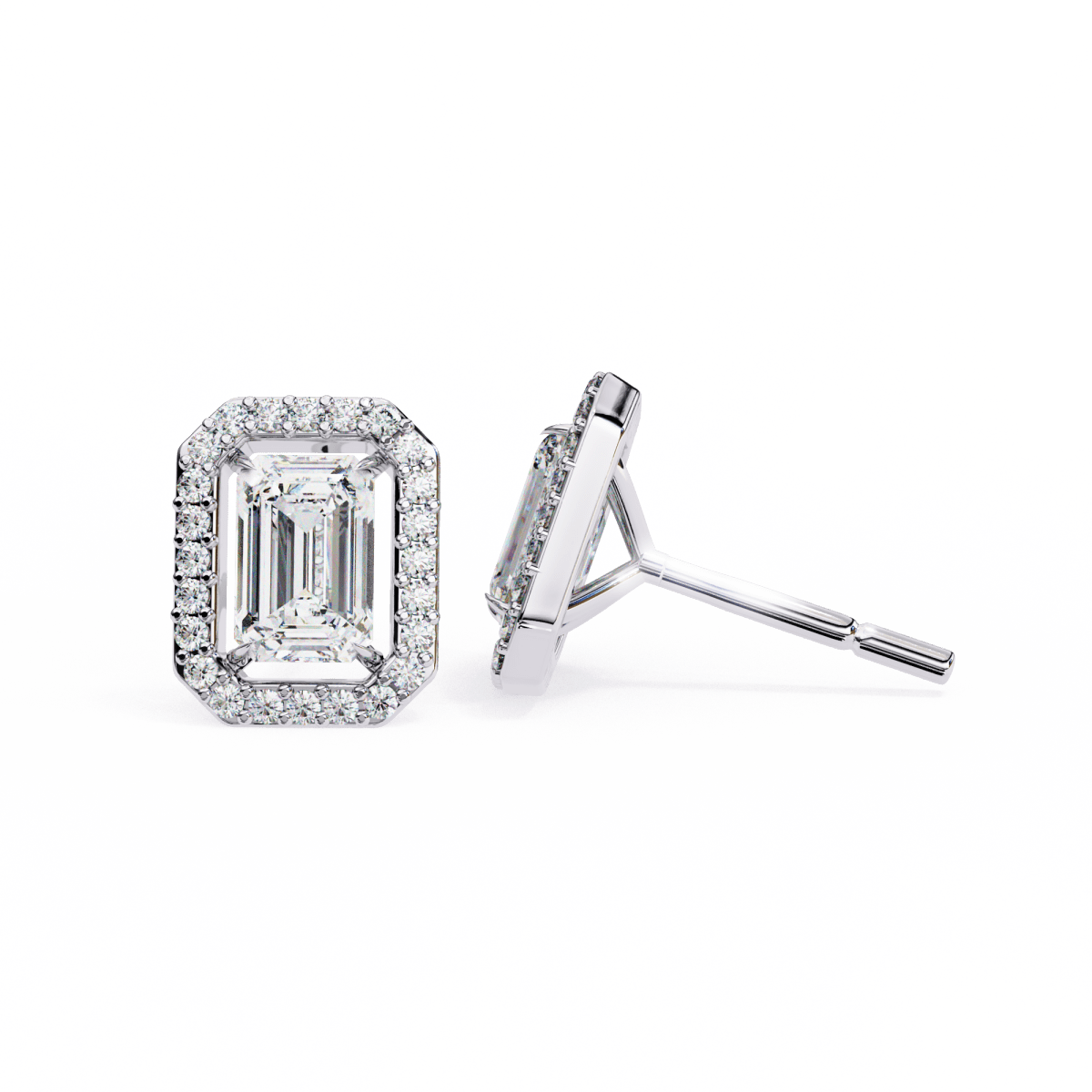 Reverra 14K Gold Emerald Halo Lab Grown Diamond Stud Earrings For Women, CTTW-0.86