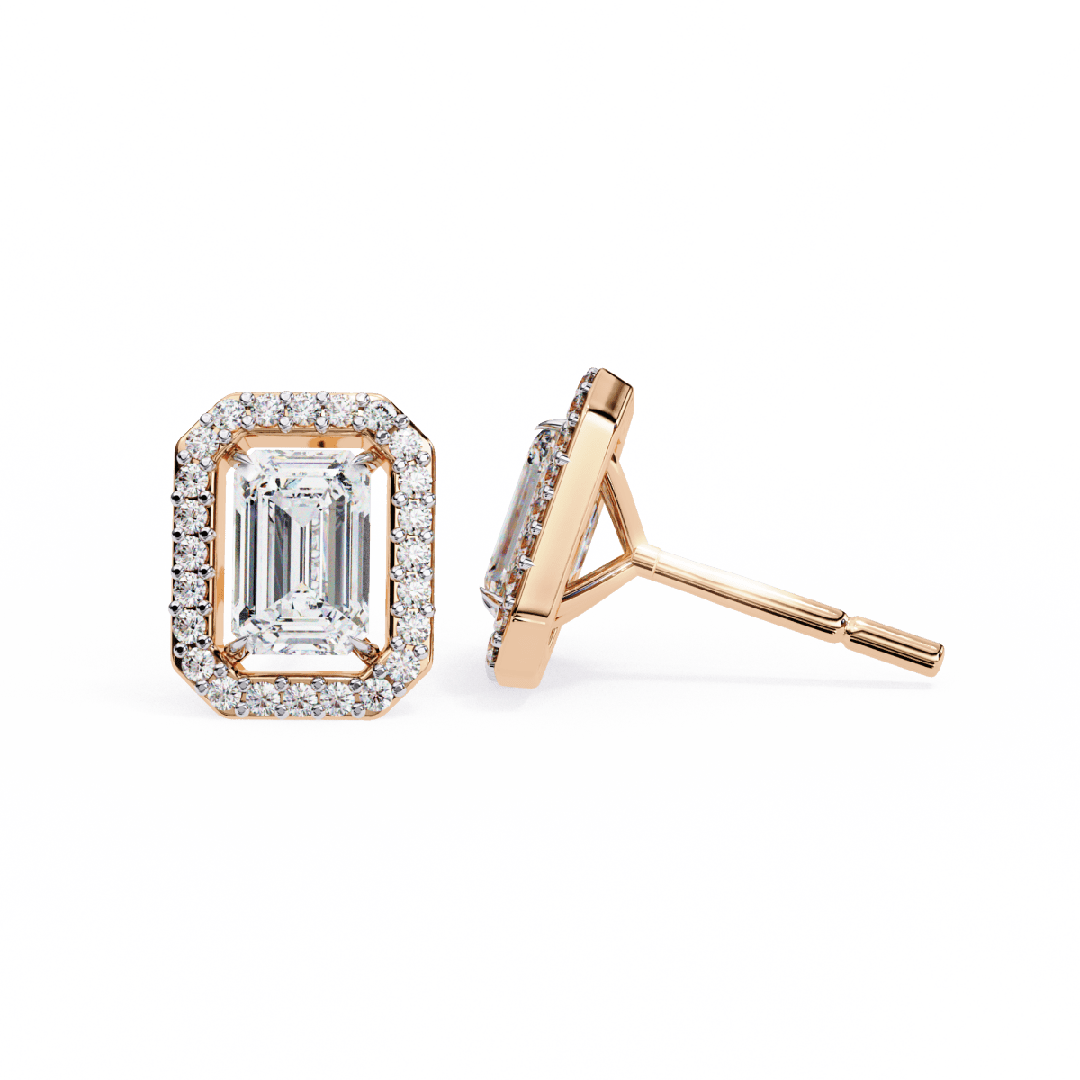 Reverra 14K Gold Emerald Halo Lab Grown Diamond Stud Earrings For Women, CTTW-0.86
