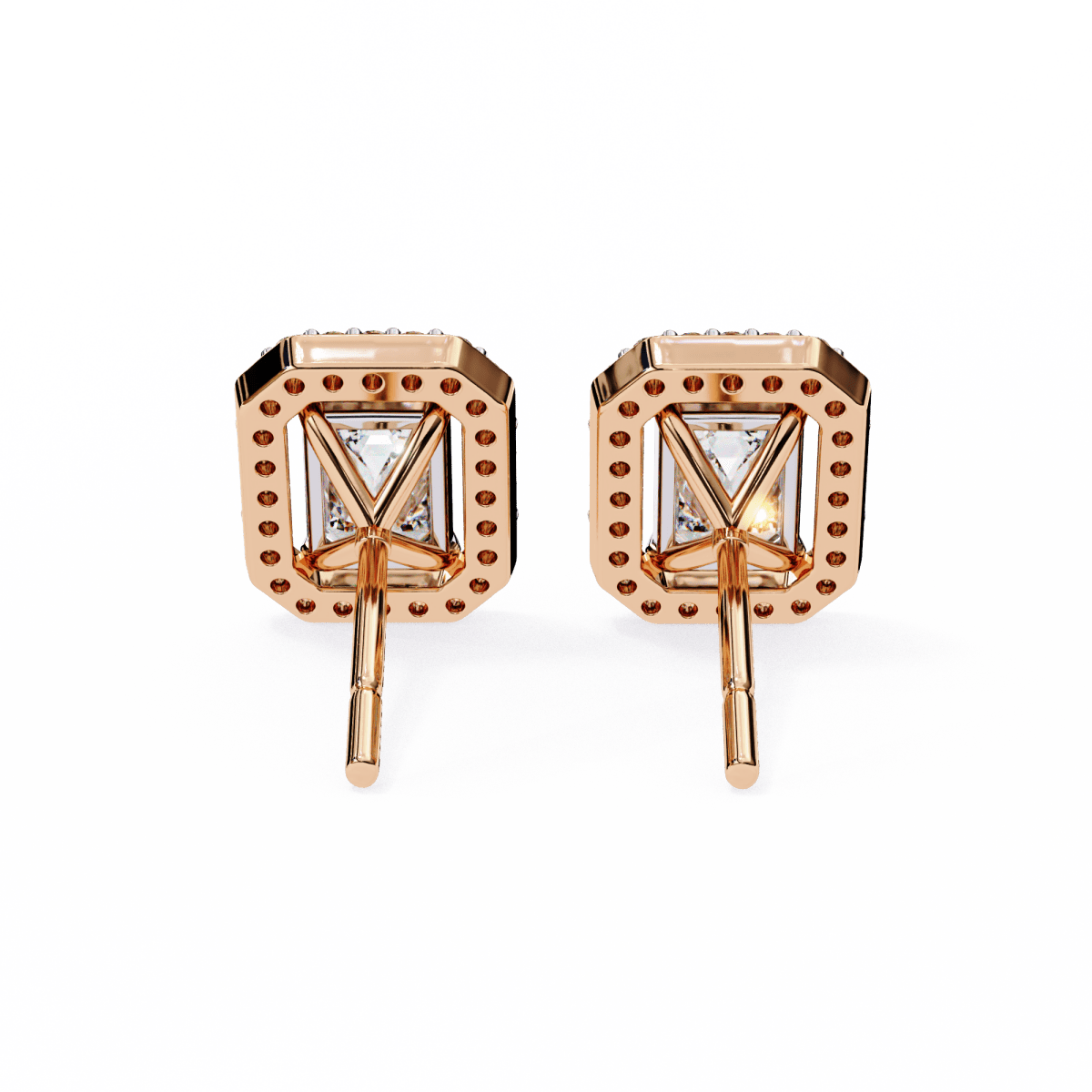 Reverra 14K Gold Emerald Halo Lab Grown Diamond Stud Earrings For Women, CTTW-0.86