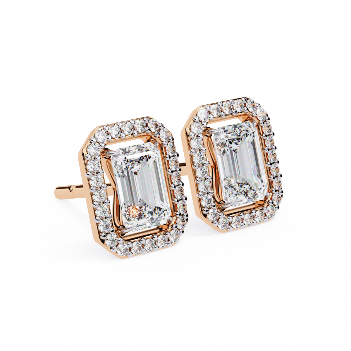 Reverra 14K Gold Emerald Halo Lab Grown Diamond Stud Earrings For Women, CTTW-0.86