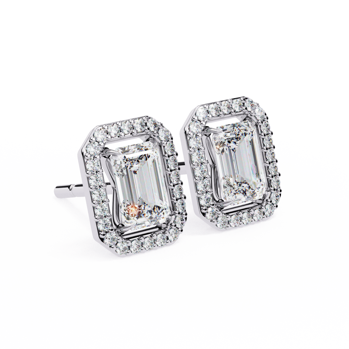 Reverra 14K Gold Emerald Halo Lab Grown Diamond Stud Earrings For Women, CTTW-0.86