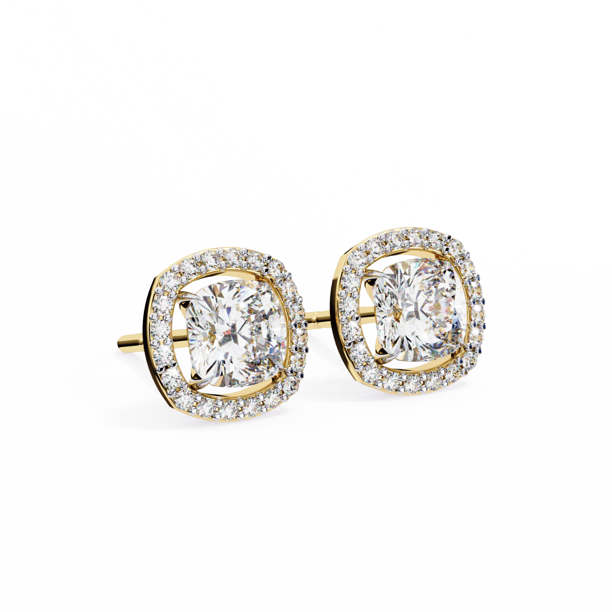 Reverra 14K Gold Cushion Halo Lab Grown Diamond Stud Earrings For Women, CTTW-0.96