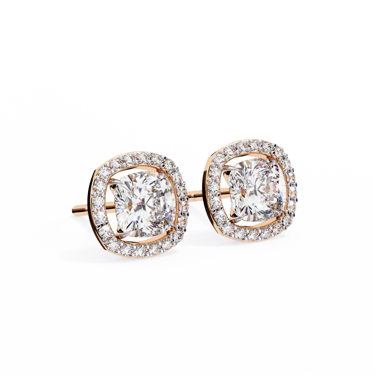 Reverra 14K Gold Cushion Halo Lab Grown Diamond Stud Earrings For Women, CTTW-0.96