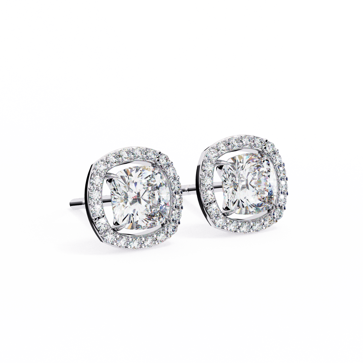 Reverra 14K Gold Cushion Halo Lab Grown Diamond Stud Earrings For Women, CTTW-0.96