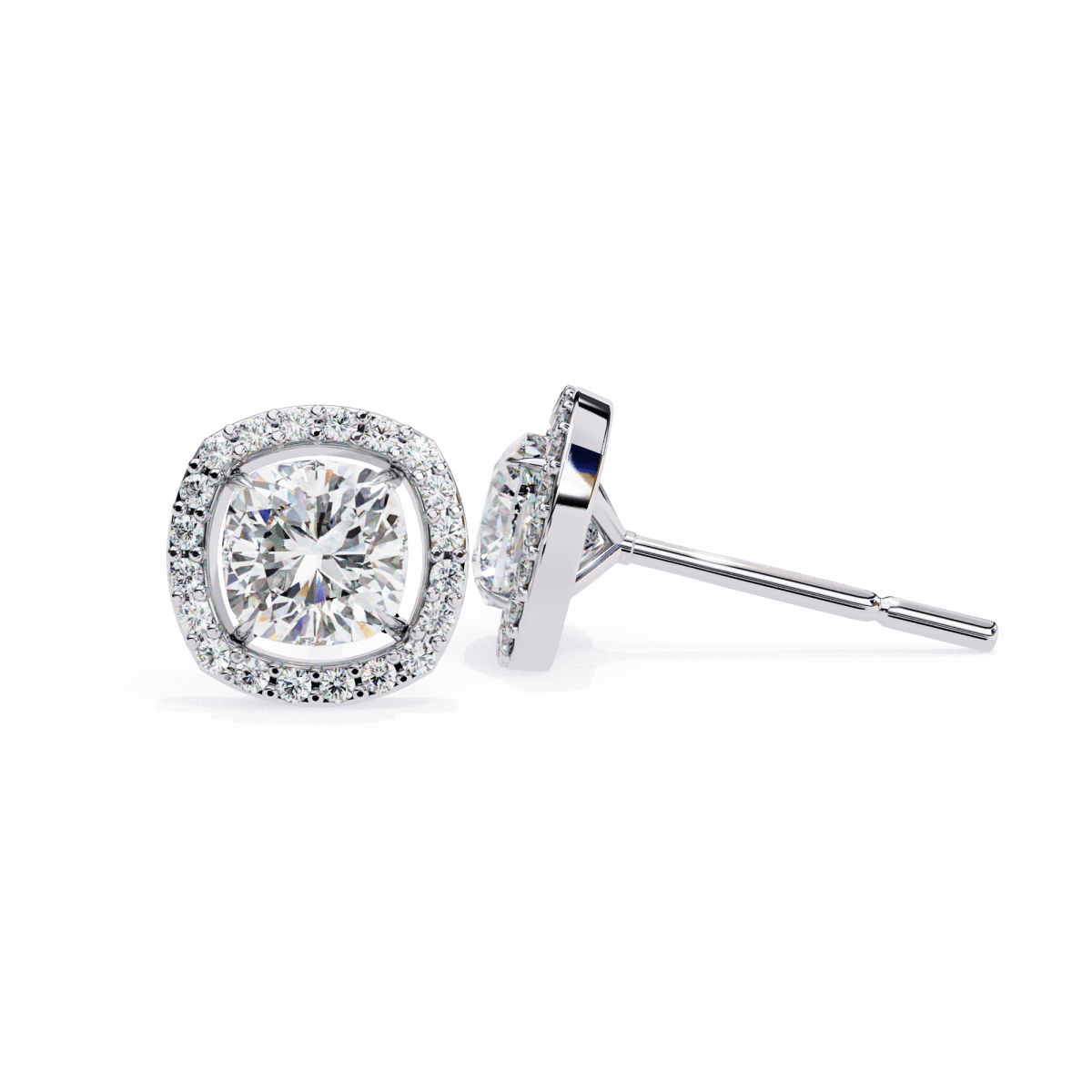 Reverra 14K Gold Cushion Halo Lab Grown Diamond Stud Earrings For Women, CTTW-0.96