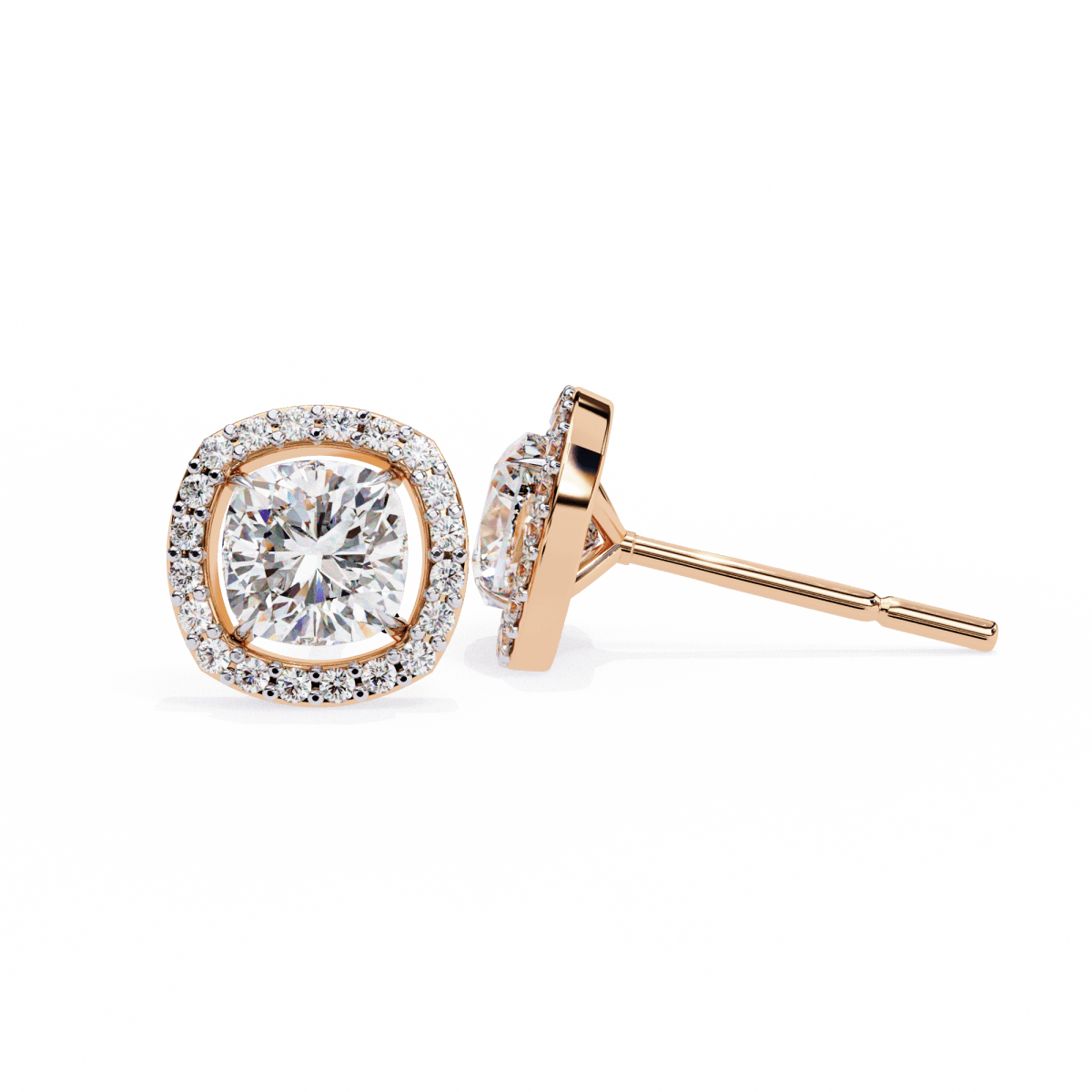 Reverra 14K Gold Cushion Halo Lab Grown Diamond Stud Earrings For Women, CTTW-0.96