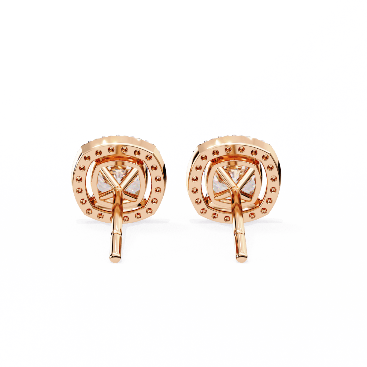 Reverra 14K Gold Cushion Halo Lab Grown Diamond Stud Earrings For Women, CTTW-0.96