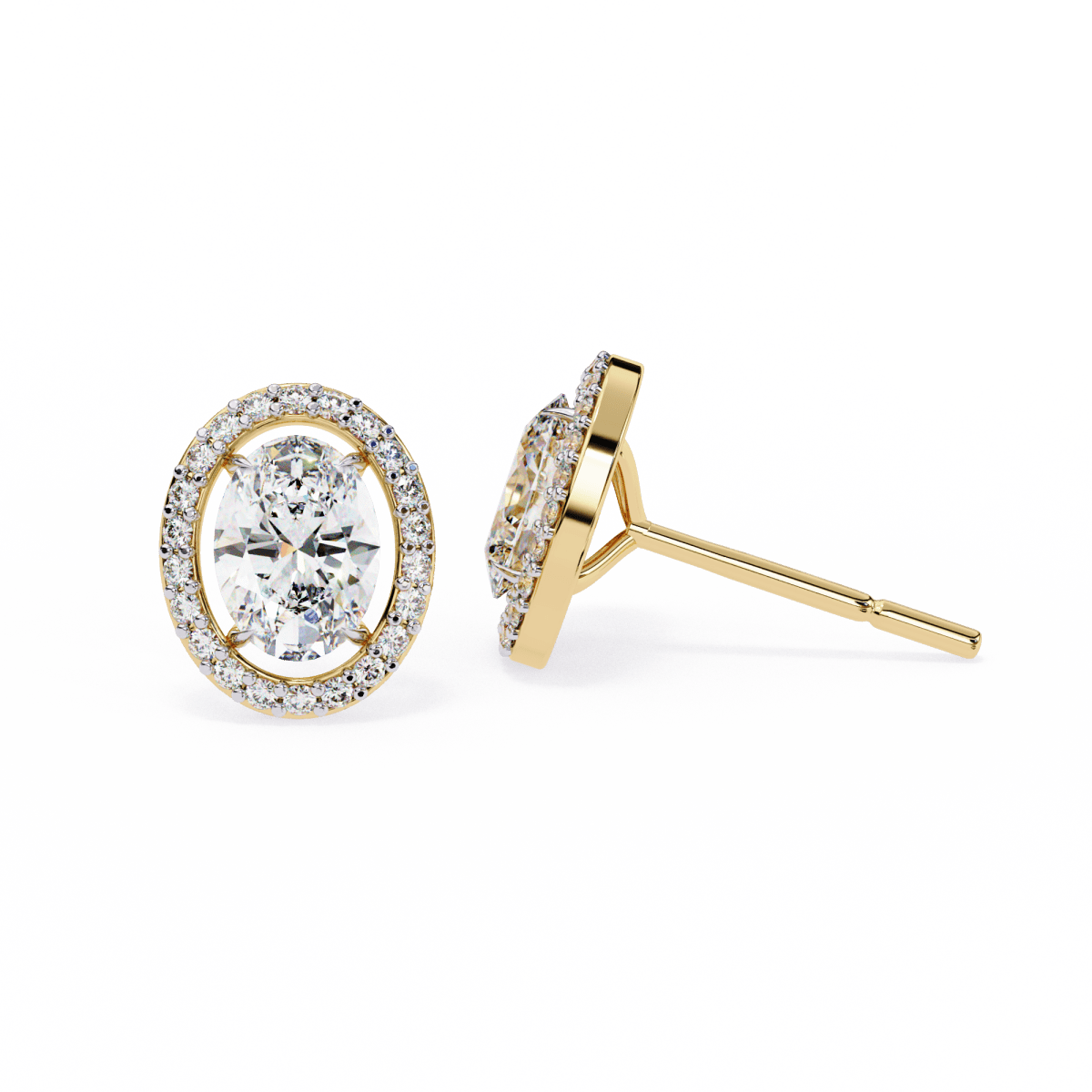 Reverra 14K Gold Oval Halo Lab Grown Diamond Stud Earrings For Women, CTTW-0.97