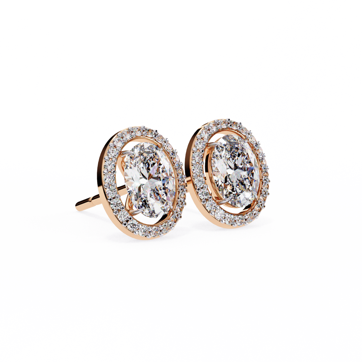 Reverra 14K Gold Oval Halo Lab Grown Diamond Stud Earrings For Women, CTTW-0.97