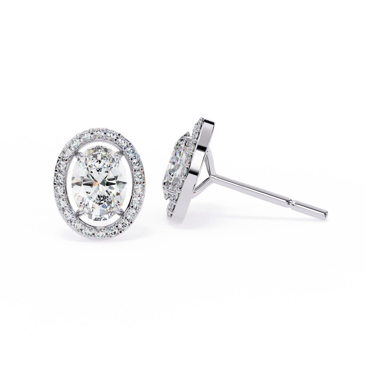 Reverra 14K Gold Oval Halo Lab Grown Diamond Stud Earrings For Women, CTTW-0.97