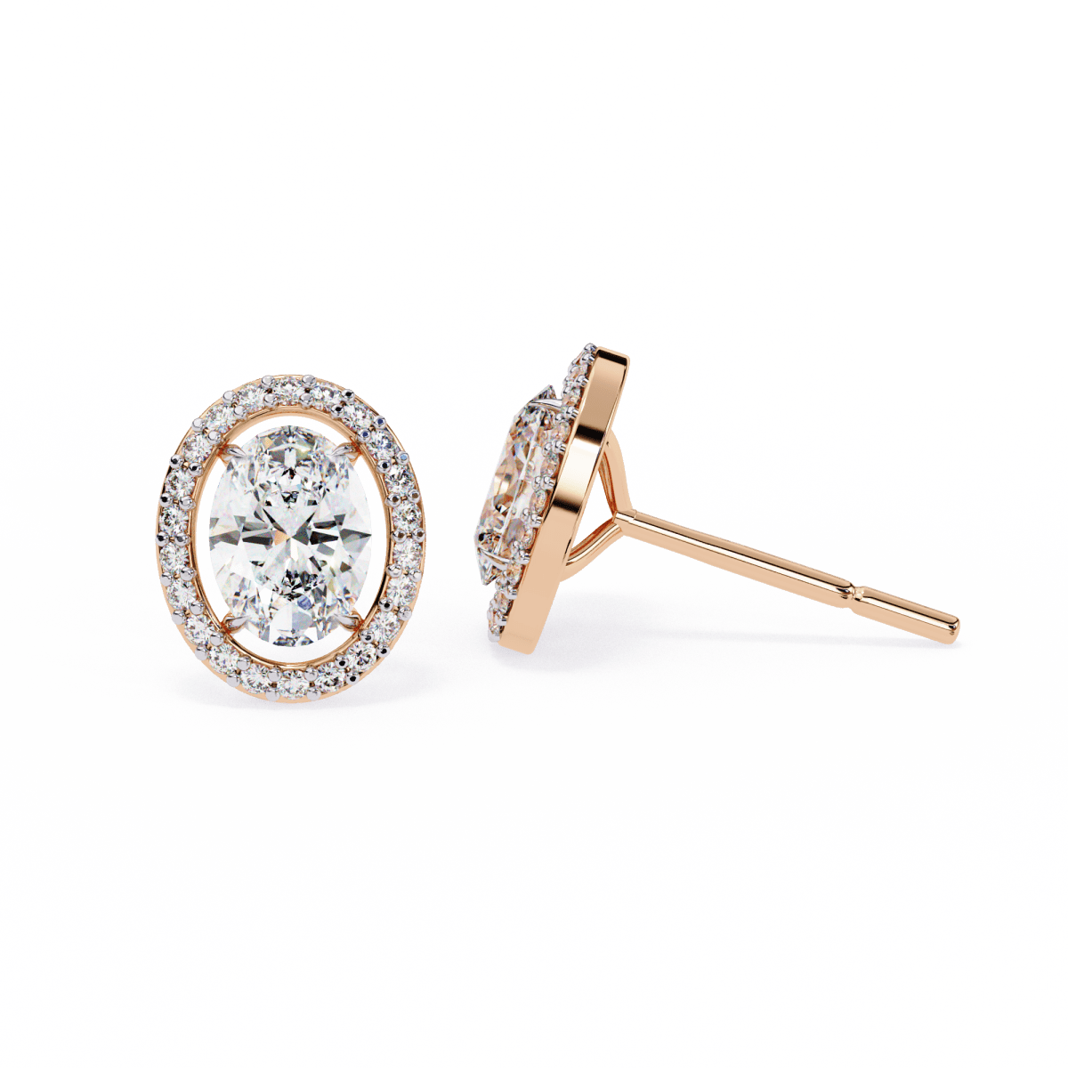 Reverra 14K Gold Oval Halo Lab Grown Diamond Stud Earrings For Women, CTTW-0.97
