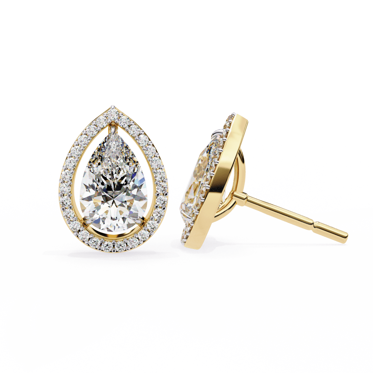 Reverra 14K Gold Pear Halo Lab Grown Diamond Stud Earrings For Women, CTTW-0.81