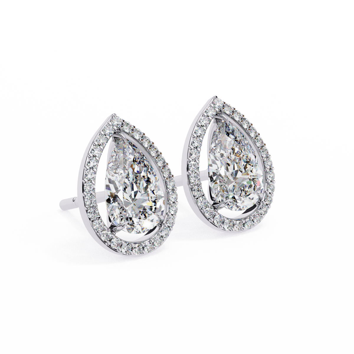 Reverra 14K Gold Pear Halo Lab Grown Diamond Stud Earrings For Women, CTTW-0.81
