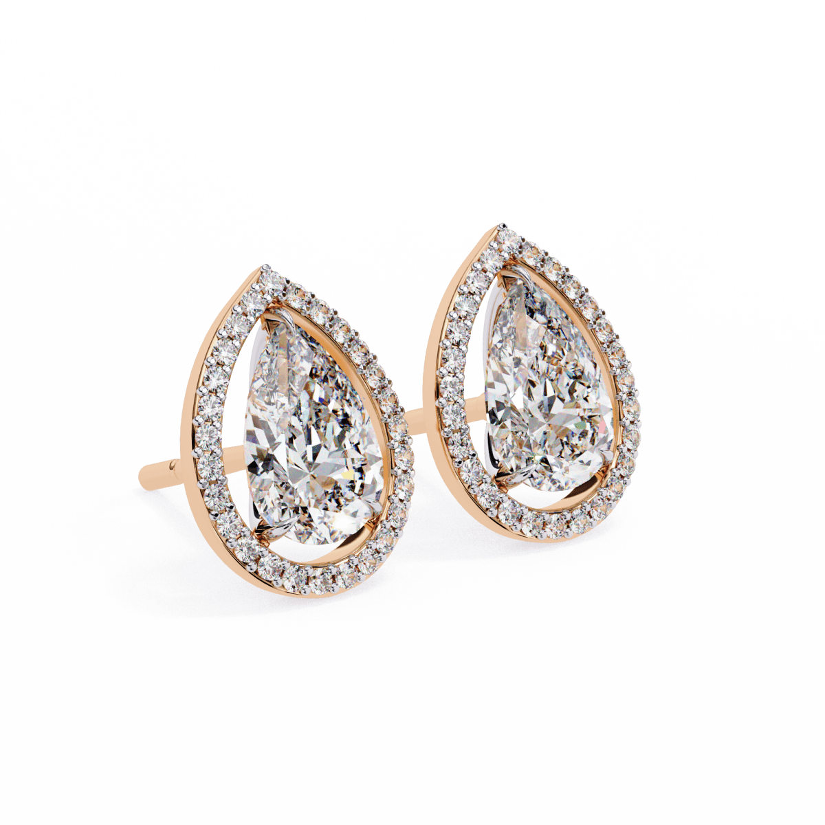 Reverra 14K Gold Pear Halo Lab Grown Diamond Stud Earrings For Women, CTTW-0.81