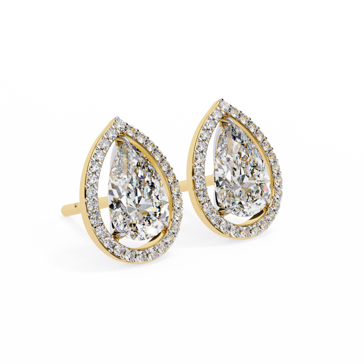 Reverra 14K Gold Pear Halo Lab Grown Diamond Stud Earrings For Women, CTTW-0.81
