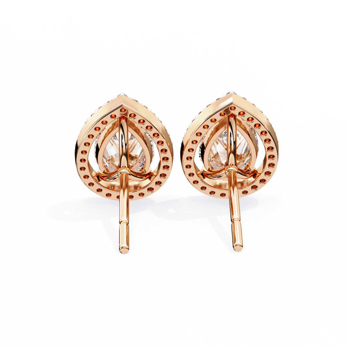Reverra 14K Gold Pear Halo Lab Grown Diamond Stud Earrings For Women, CTTW-0.81