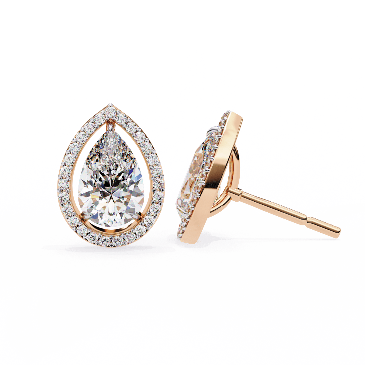 Reverra 14K Gold Pear Halo Lab Grown Diamond Stud Earrings For Women, CTTW-0.81