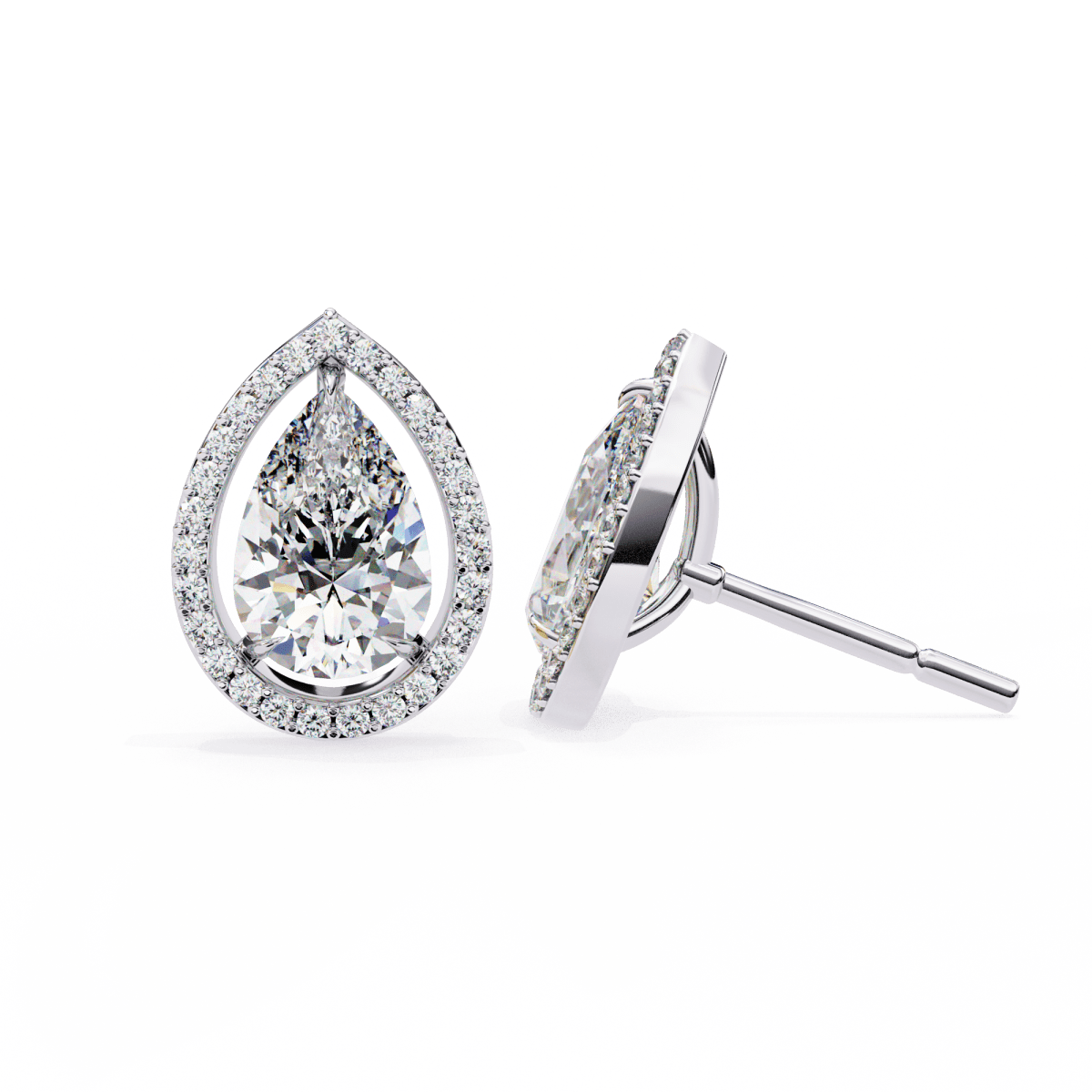 Reverra 14K Gold Pear Halo Lab Grown Diamond Stud Earrings For Women, CTTW-0.81
