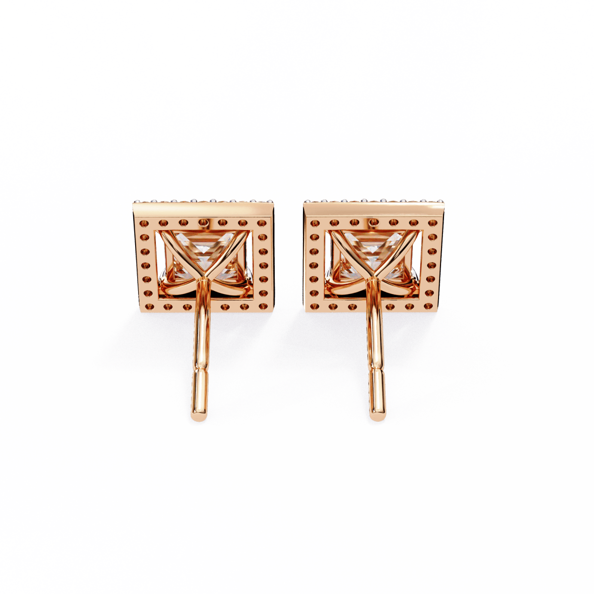 Reverra 14K Gold Princess Halo Lab Grown Diamond Stud Earrings For Women, CTTW-0.84