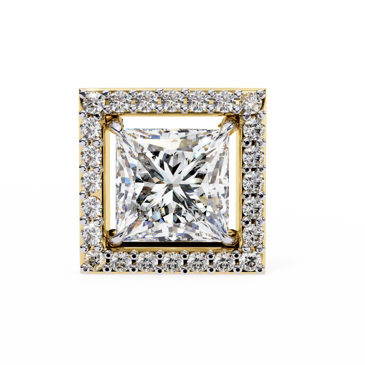Reverra 14K Gold Princess Halo Lab Grown Diamond Stud Earrings For Women, CTTW-0.84
