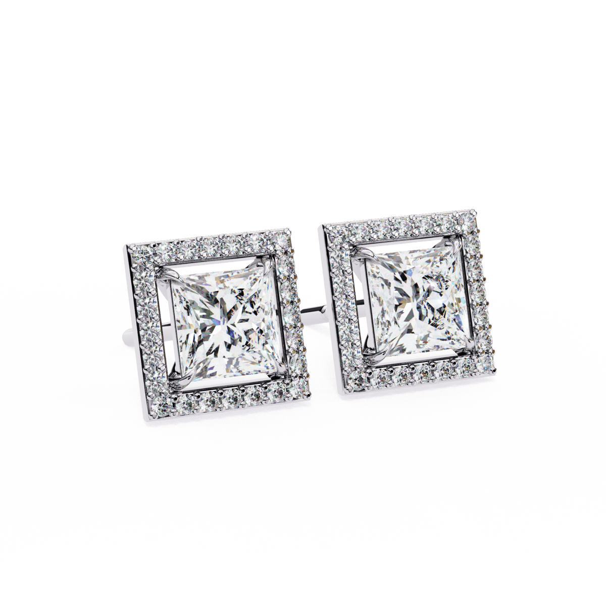 Reverra 14K Gold Princess Halo Lab Grown Diamond Stud Earrings For Women, CTTW-0.84