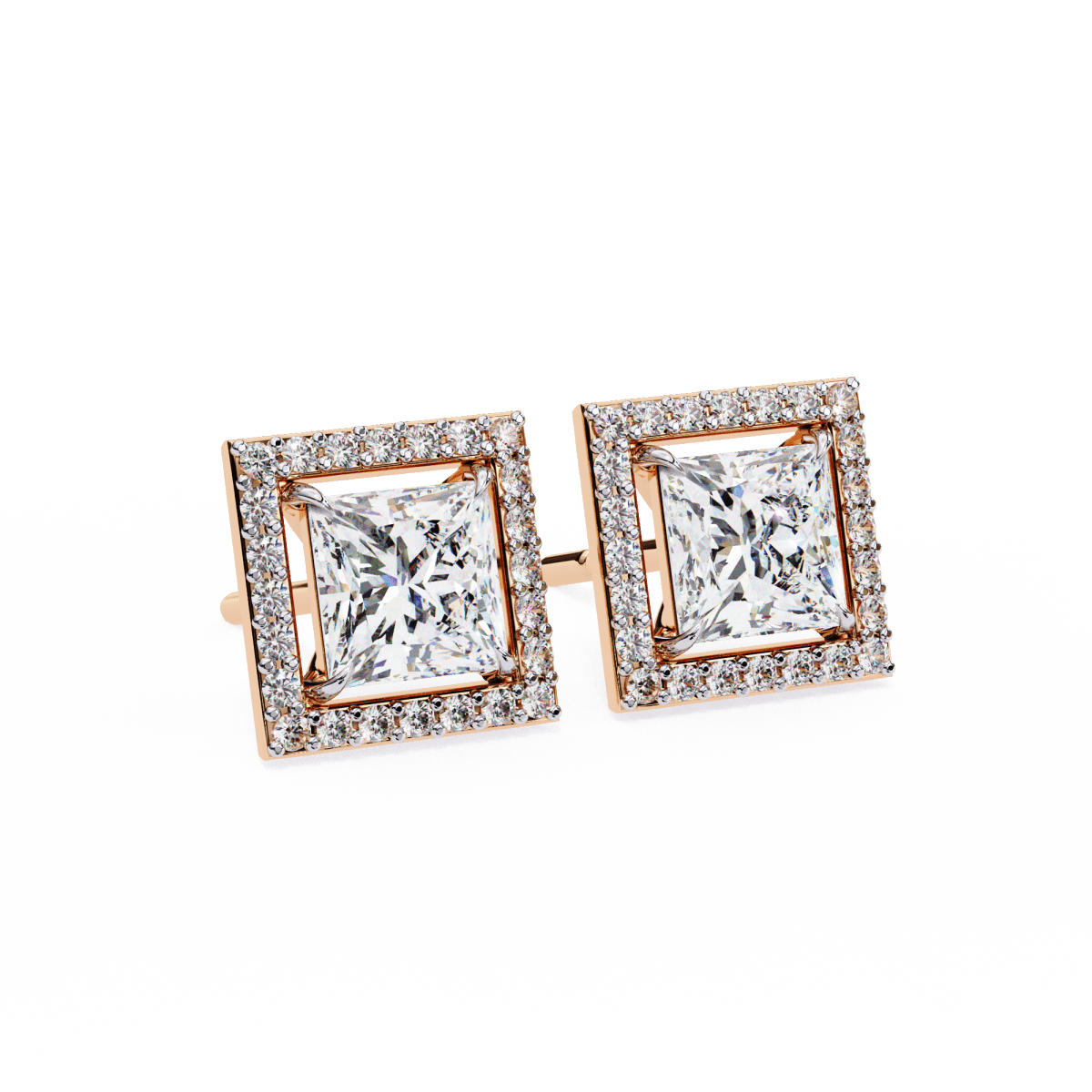 Reverra 14K Gold Princess Halo Lab Grown Diamond Stud Earrings For Women, CTTW-0.84