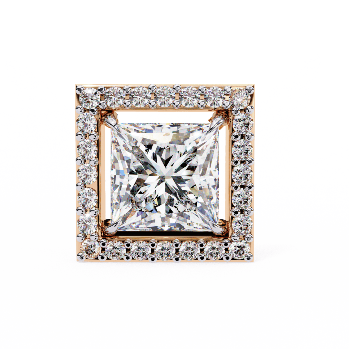 Reverra 14K Gold Princess Halo Lab Grown Diamond Stud Earrings For Women, CTTW-0.84