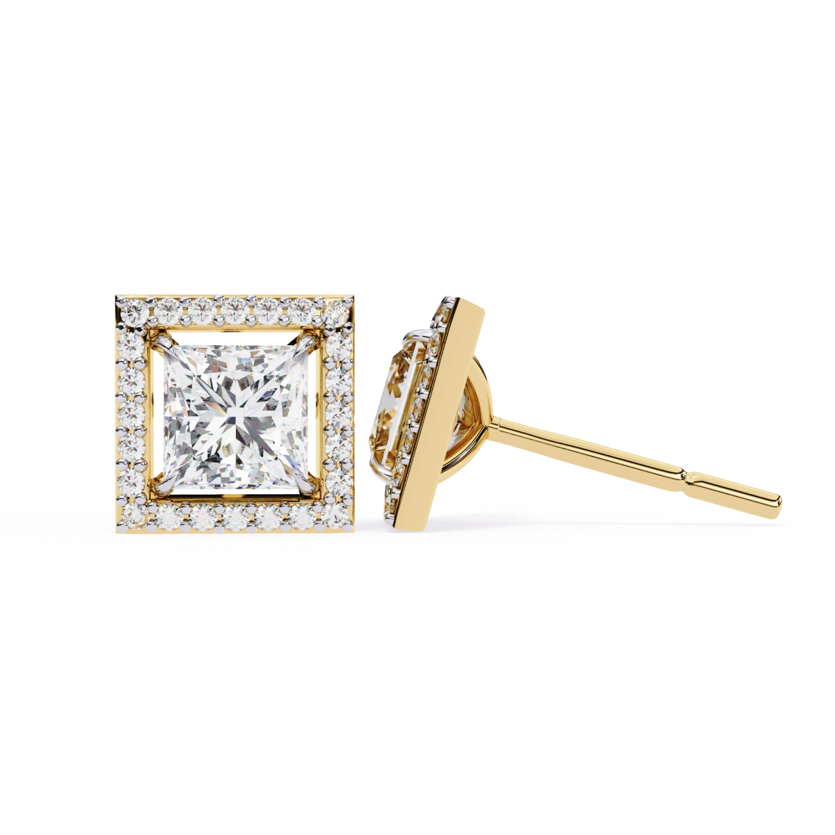 Reverra 14K Gold Princess Halo Lab Grown Diamond Stud Earrings For Women, CTTW-0.84