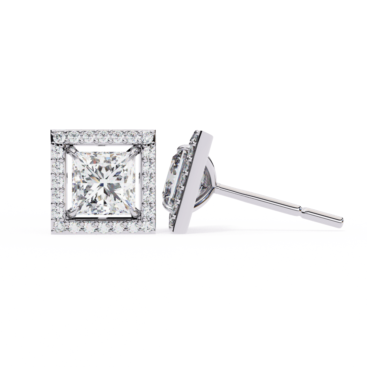 Reverra 14K Gold Princess Halo Lab Grown Diamond Stud Earrings For Women, CTTW-0.84
