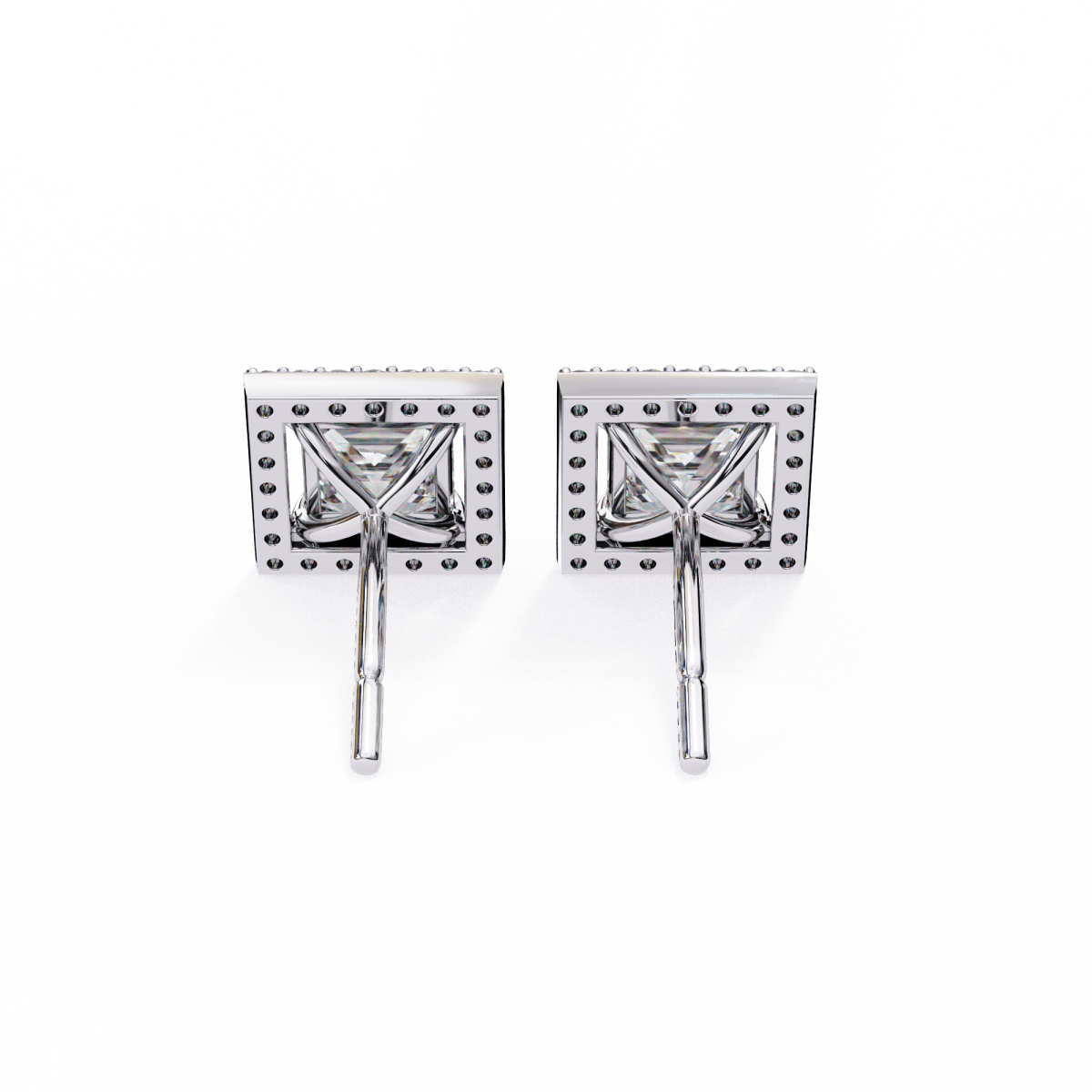 Reverra 14K Gold Princess Halo Lab Grown Diamond Stud Earrings For Women, CTTW-0.84