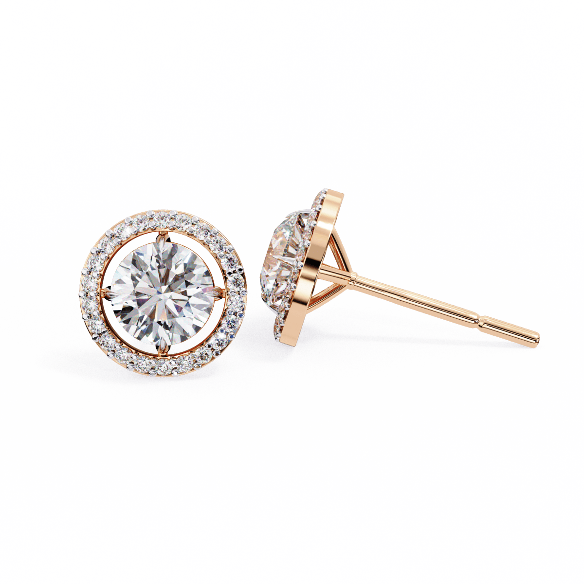 Reverra 14K Gold Round Halo Lab Grown Diamond Stud Earrings For Women, CTTW-0.92