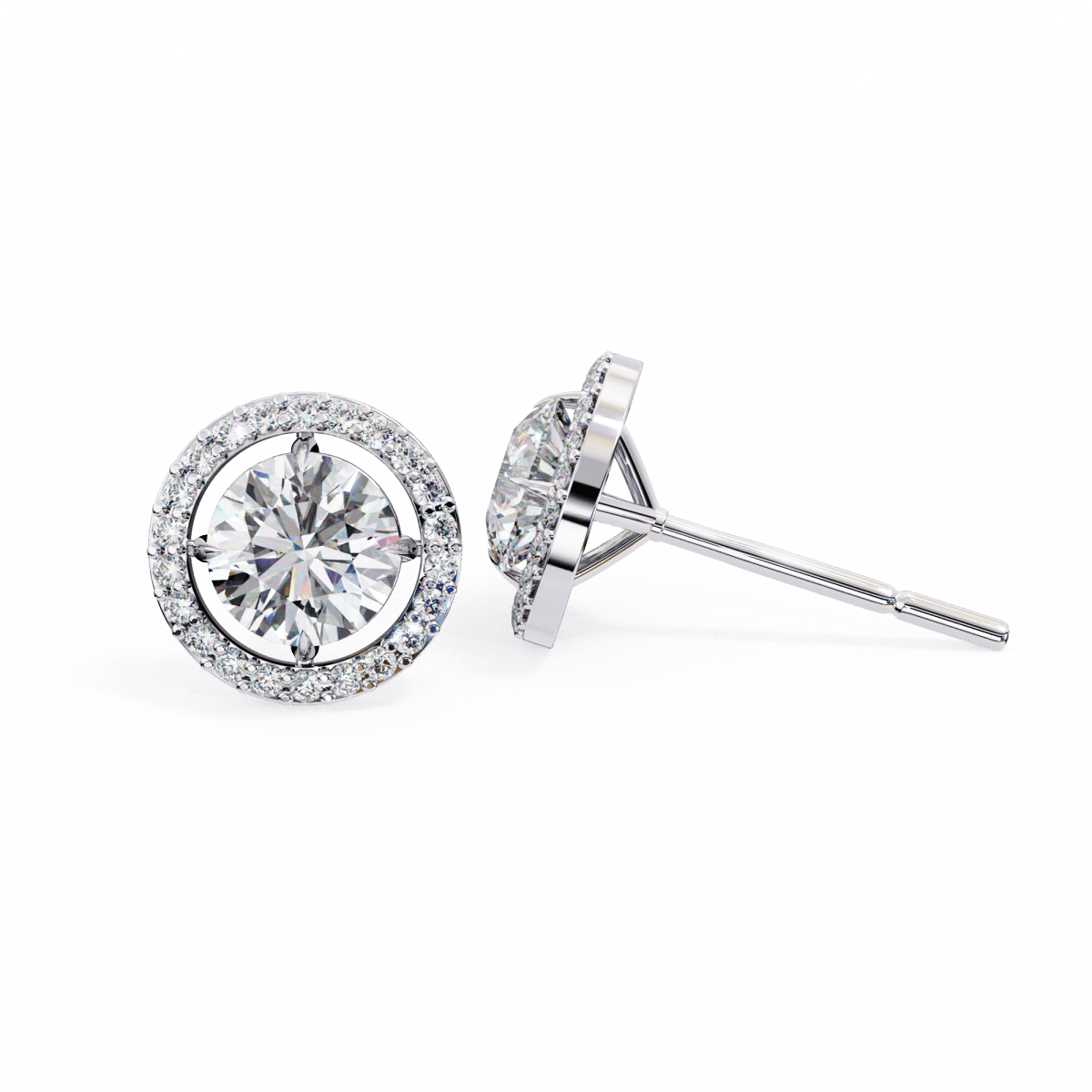 Reverra 14K Gold Round Halo Lab Grown Diamond Stud Earrings For Women, CTTW-0.92
